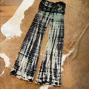 Hard Tail Black and Green Tie-Dye Palazzo Pants